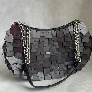Blackish wood “paillette” bag purse wooden
